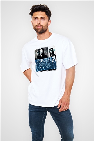 Foreigner Baskılı Unisex Beyaz Oversize Tişört