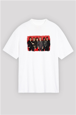 Foreigner Baskılı Unisex Beyaz Oversize Tişört