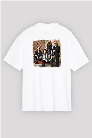 Foreigner Baskılı Unisex Beyaz Oversize Tişört
