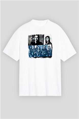 Foreigner Baskılı Unisex Beyaz Oversize Tişört