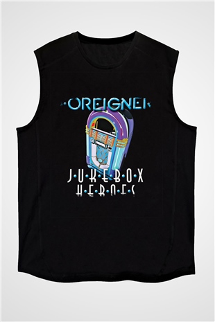 Foreigner Baskılı Unisex Siyah Kolsuz Tişört