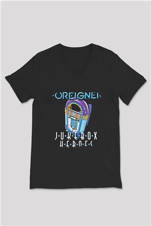 Foreigner Baskılı Unisex Siyah V Yaka Tişört