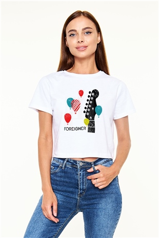 Foreigner Beyaz Croptop Tişört