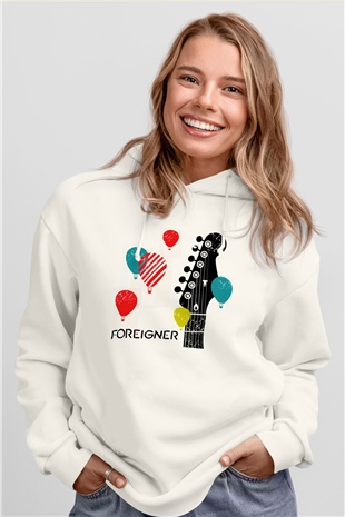 Foreigner Beyaz Unisex Kapşonlu Sweatshirt
