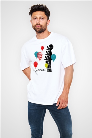 Foreigner Beyaz Unisex Oversize Tişört T-Shirt