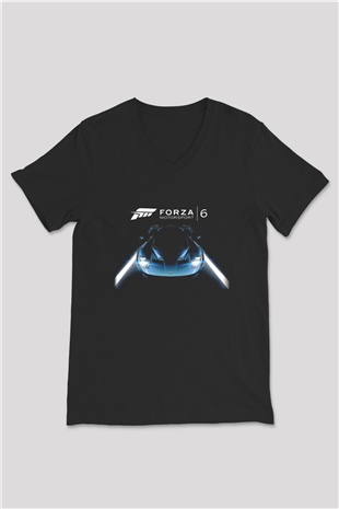 Forza Motorsport Siyah Unisex V Yaka Tişört T-Shirt