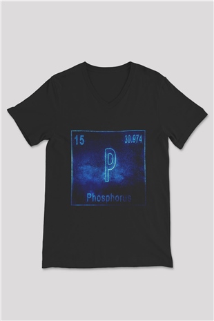 Fosfor Elementi Atom Numarası Baskılı Unisex Siyah V Yaka Tişört