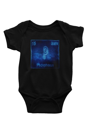 Fosfor Elementi Atom Numarası Baskılı Unisex Siyah Bebek Body - Zıbın