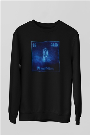 Fosfor Elementi Atom Numarası Baskılı Unisex Siyah Sweatshirt