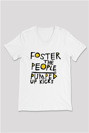 Foster the People Baskılı Unisex Beyaz V Yaka Tişört