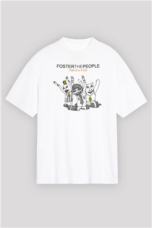 Foster the People Baskılı Unisex Beyaz Oversize Tişört