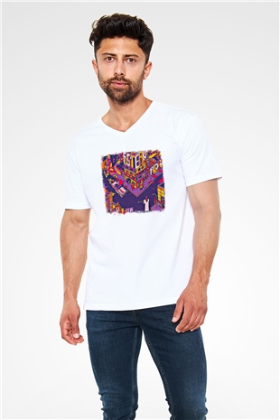 Foster the People Baskılı Unisex Beyaz V Yaka Tişört