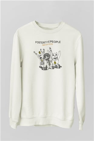 Foster the People Baskılı Unisex Beyaz Sweatshirt