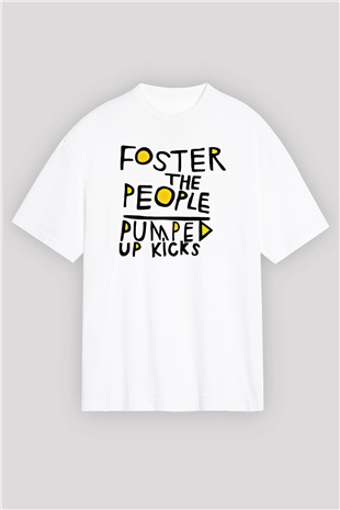 Foster the People Baskılı Unisex Beyaz Oversize Tişört
