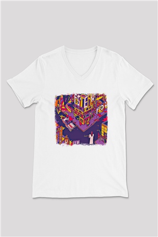 Foster the People Baskılı Unisex Beyaz V Yaka Tişört