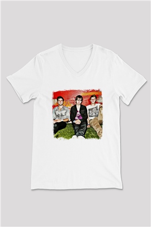 Foster the People Baskılı Unisex Beyaz V Yaka Tişört