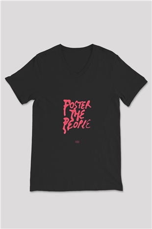 Foster the People Baskılı Unisex Siyah V Yaka Tişört