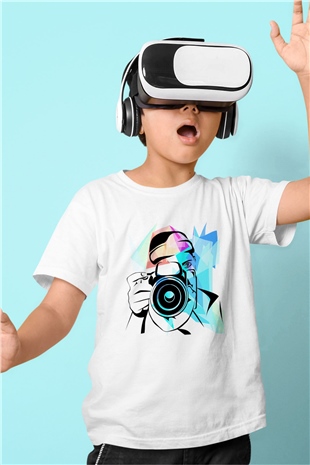 Fotoğrafçı Baskılı Beyaz Unisex Çocuk Tişört