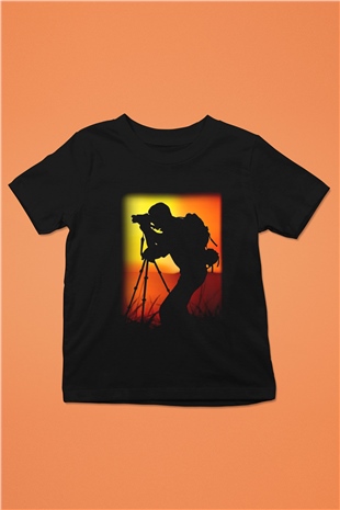Fotoğrafçı Baskılı Siyah Unisex Çocuk Tişört