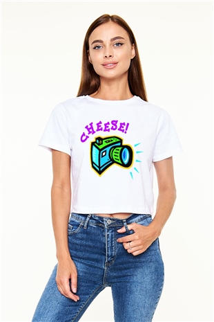 Fotoğrafçı Beyaz Croptop Tişört