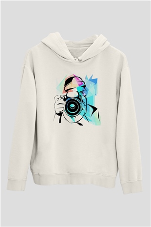 Fotoğrafçı Beyaz Unisex Hoodie