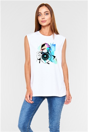 Fotoğrafçı Beyaz Unisex Kolsuz Tişört
