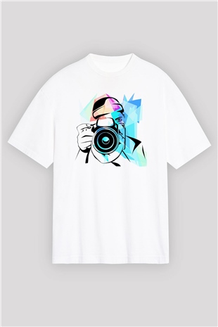 Fotoğrafçı Beyaz Unisex Oversize Tişört T-Shirt
