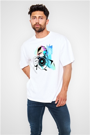 Fotoğrafçı Beyaz Unisex Oversize Tişört T-Shirt