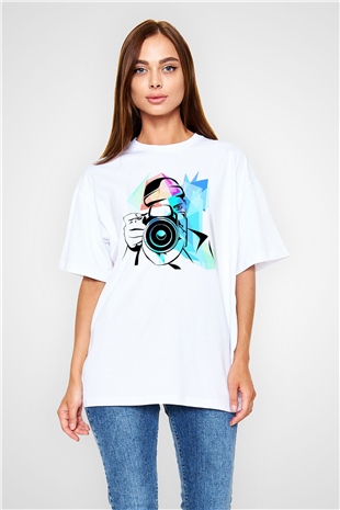 Fotoğrafçı Beyaz Unisex Oversize Tişört T-Shirt