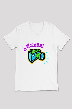 Fotoğrafçı Beyaz Unisex V Yaka Tişört T-Shirt
