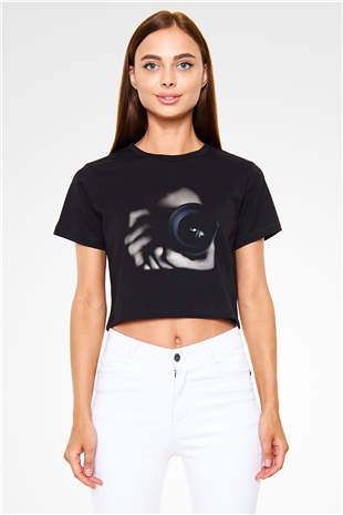 Fotoğrafçı Siyah Crop Top Tişört