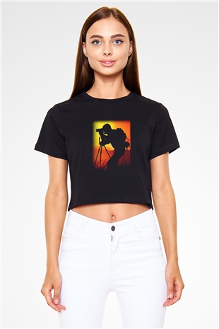 Fotoğrafçı Siyah Crop Top Tişört