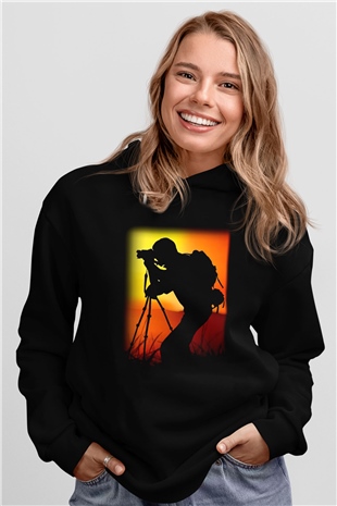 Fotoğrafçı Siyah Unisex Kapşonlu Sweatshirt