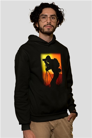 Fotoğrafçı Siyah Unisex Kapşonlu Sweatshirt