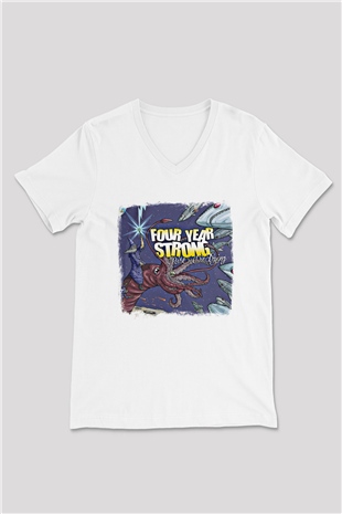 Four Year Strong Baskılı Unisex Beyaz V Yaka Tişört