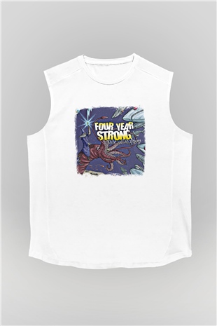 Four Year Strong Baskılı Unisex Beyaz Kolsuz Tişört