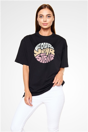 Four Year Strong Baskılı Unisex Siyah Oversize Tişört - Tshirt
