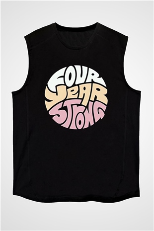Four Year Strong Baskılı Unisex Siyah Kolsuz Tişört - Tshirt