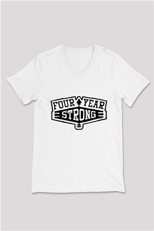 Four Year Strong Beyaz Unisex V Yaka Tişört T-Shirt