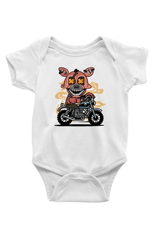 Foxy Motocross Baskılı Unisex Beyaz Bebek Body - Zıbın