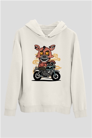 Foxy Motocross Baskılı Unisex Beyaz Hoodie