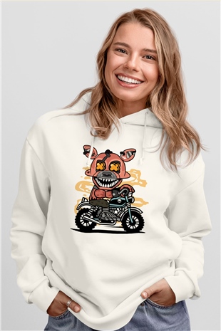 Foxy Motocross Baskılı Unisex Beyaz Hoodie