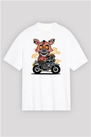 Foxy Motocross Baskılı Unisex Beyaz Oversize Tişört