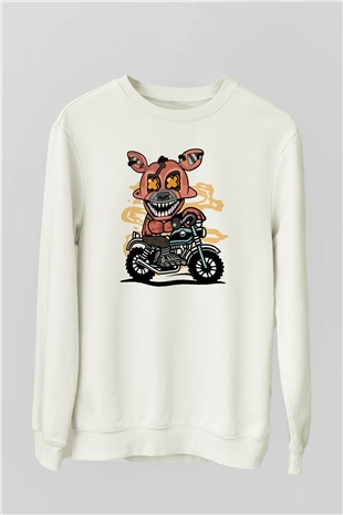 Foxy Motocross Baskılı Unisex Beyaz Sweatshirt