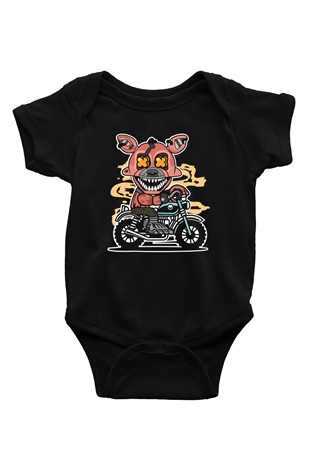 Foxy Motocross Baskılı Unisex Siyah Bebek Body - Zıbın