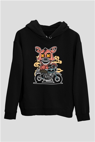 Foxy Motocross Baskılı Unisex Siyah Hoodie