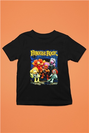 Fraggle Rock Baskılı Siyah Unisex Çocuk Tişört