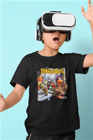 Fraggle Rock Baskılı Siyah Unisex Çocuk Tişört