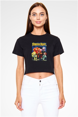 Fraggle Rock Siyah Crop Top Tişört