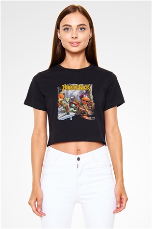 Fraggle Rock Siyah Crop Top Tişört